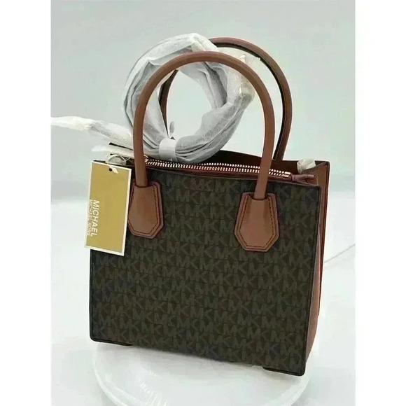 Michael Kors Mercer Medium Brown Leather Crossbody Satchel Bag - Picture 3 of 15